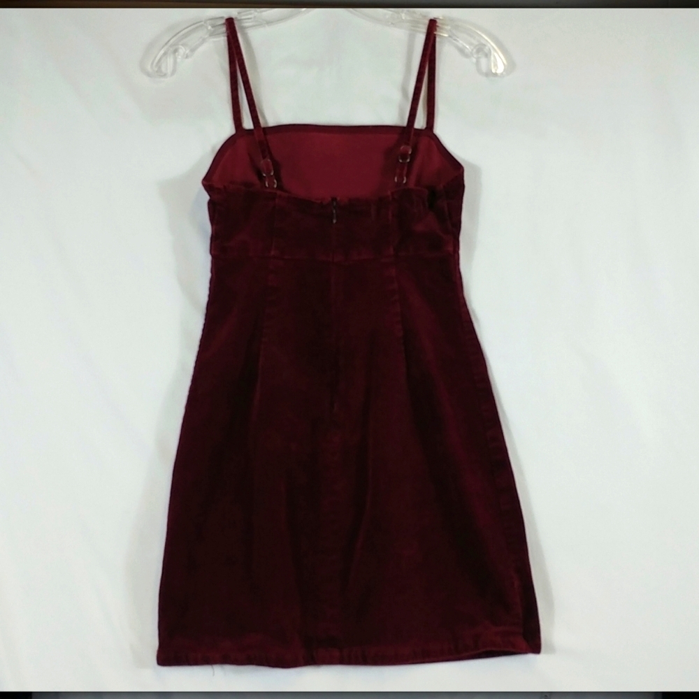 Pacsun Women' Burgundy Corduroy Pinafore Y2K Summer Mini Dress Size S - Picture 6 of 10